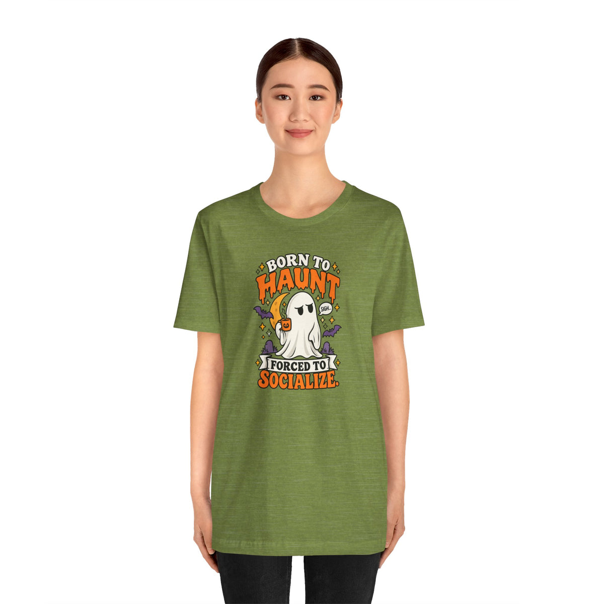Born to Haunt Forced to Socialize T-Shirt – Funny Halloween Ghost Tee