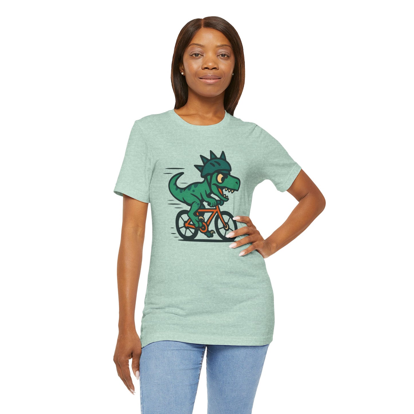Velociraptor on a Bike T-Shirt – Funny Dino Velo Tee