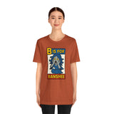 Rust brown short-sleeve T-shirt with “B is for Banshee” illustrated square graphic