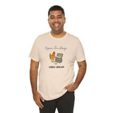 Light beige crew-neck T-shirt with chicken and egg-crate graphic and 'CRACK DEALER'
