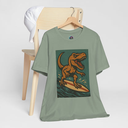 Surfing T-Rex T-Shirt – Funny Dinosaur Surfing Graphic Tee