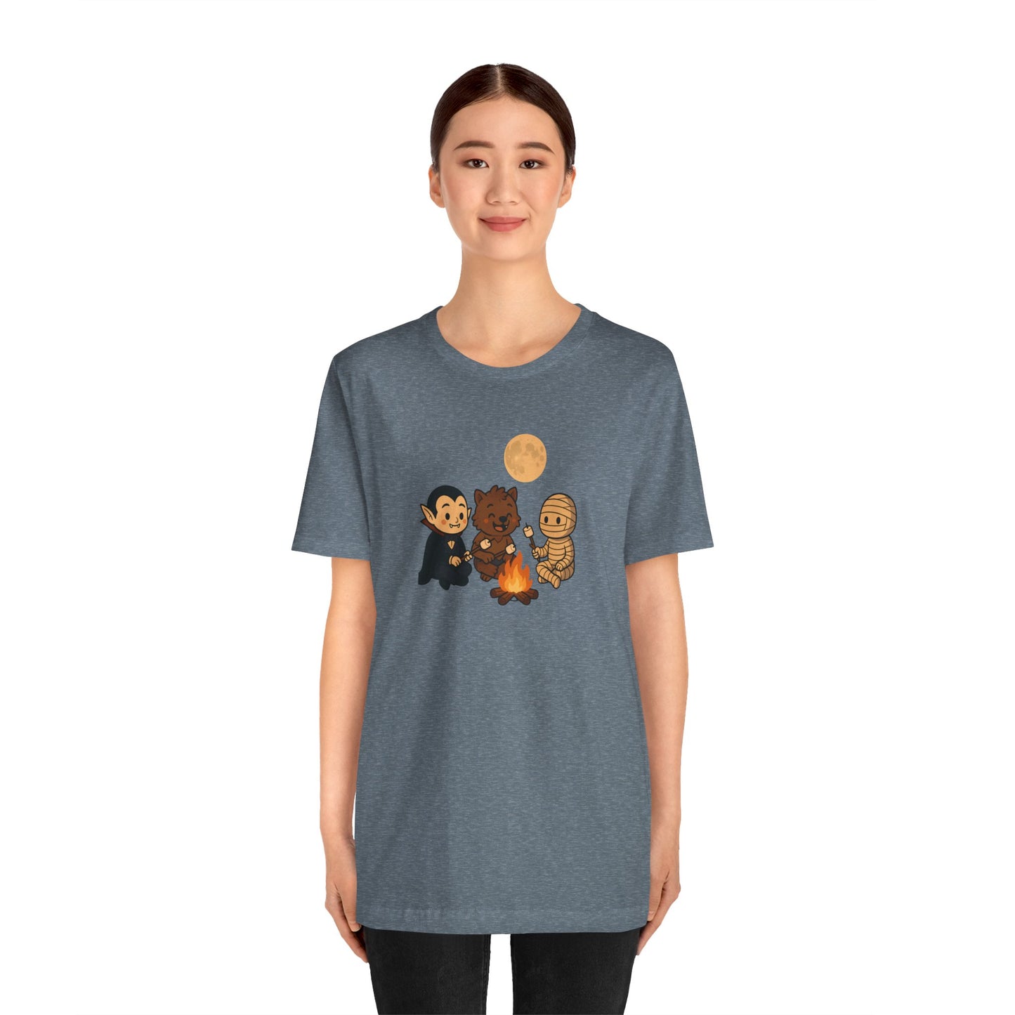 Halloween Monsters Campfire T-Shirt – Cute Monster Shirt with Roasting Marshmallows