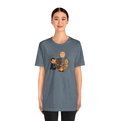 Halloween Monsters Campfire T-Shirt – Cute Monster Shirt with Roasting Marshmallows