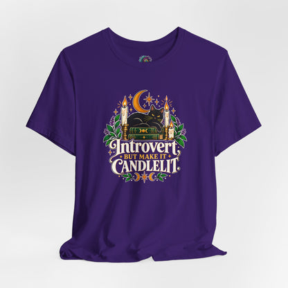 Introvert But Make It Candlelit T-shirt - Witchy Bookish Cat Tee