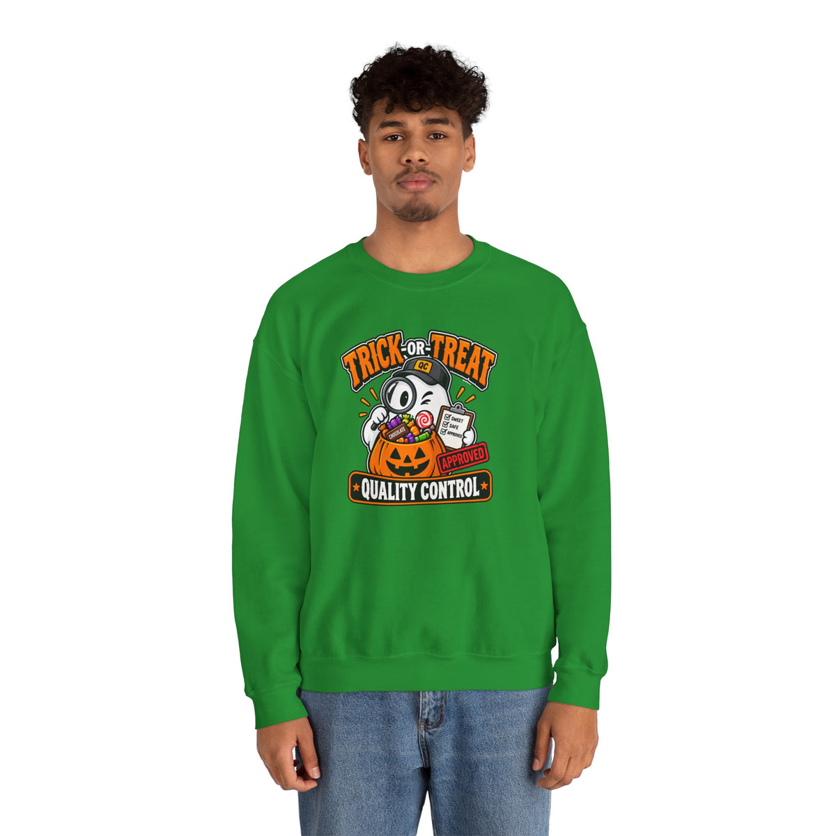 Trick-or-Treat Quality Control Sweatshirt – Funny Halloween Cozy Top