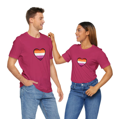 Lesbian Flag Heart T-Shirt – Bold LGBTQ+ Graphic Tee