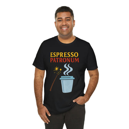 Espresso Patronum T-Shirt – Funny Coffee & Wizard Parody Tee