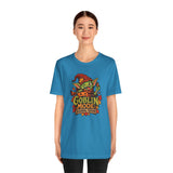 Blue crew-neck graphic T-shirt with Goblin Mode seasonal design, front view