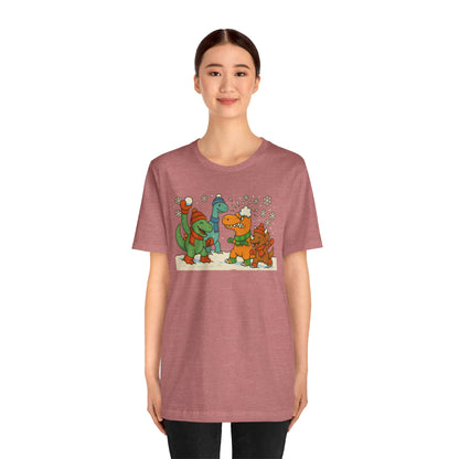 Dinosaur Snowball Fight T-Shirt – Funny Winter Dino Graphic Tee