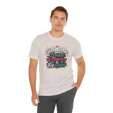 Light heather gray crewneck T-shirt on model, 'Girl Dad' braids and bows graphic