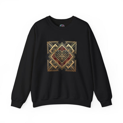 Art Deco Heart Sweatshirt – Romantic Valentine's Day Pullover in black featuring a striking Art Deco heart shirt for winter