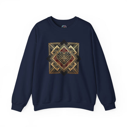 Art Deco Heart Sweatshirt – Romantic Valentine's Day Pullover in navy showcasing a classic Art Deco heart motif for winter wear