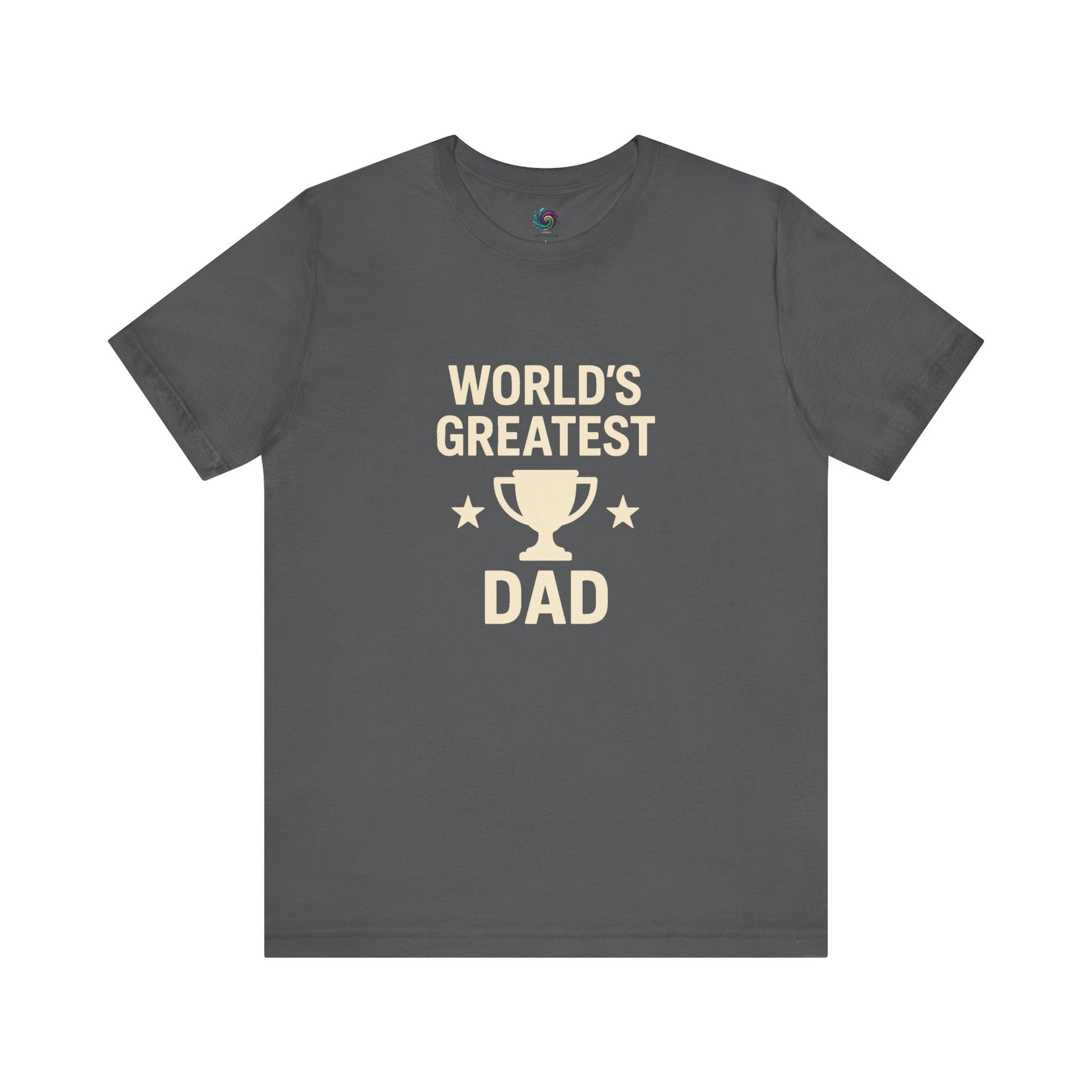 World's Greatest Dad T-Shirt – Trophy Graphic Father's Day Gift Tee in asphalt grey with bold award text and trophy graphic, ideal for cool casual dads.