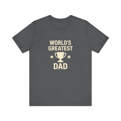 World's Greatest Dad T-Shirt – Trophy Graphic Father's Day Gift Tee in asphalt grey with bold award text and trophy graphic, ideal for cool casual dads.