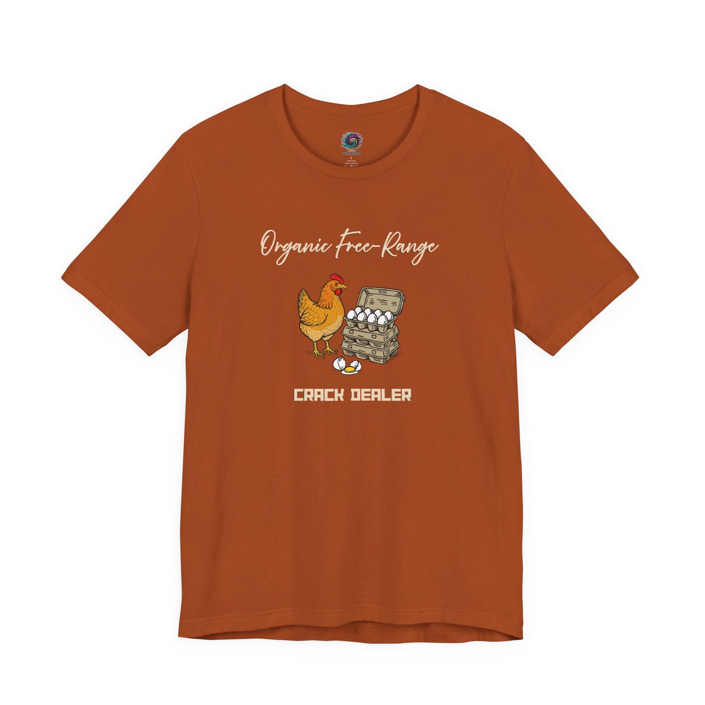Funny Egg Dealer Chicken Shirt – Farm Humor for Chicken Moms in Autumn, showcasing the cozy fall-toned chicken artwork and farm-inspired humor.