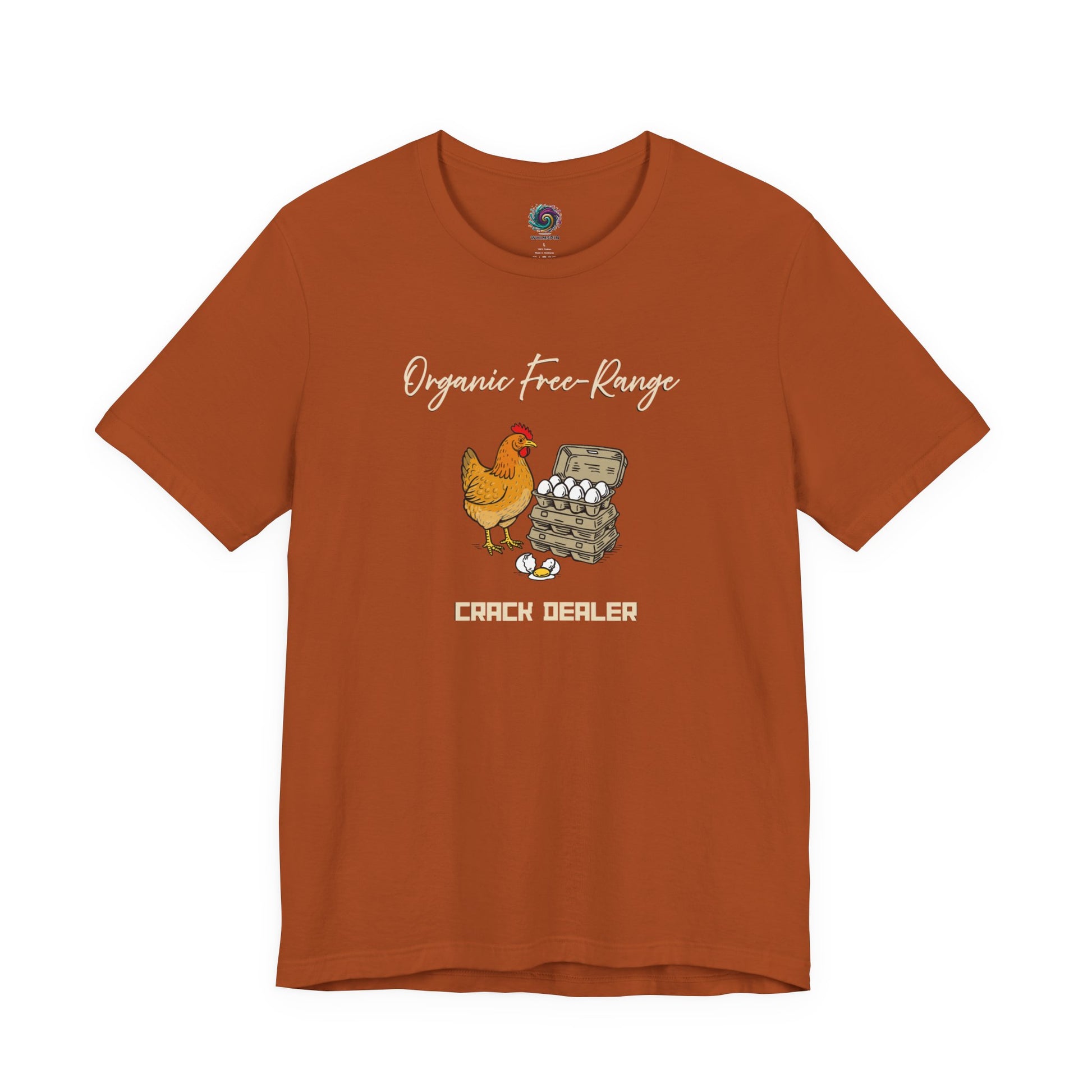 Funny Egg Dealer Chicken Shirt – Farm Humor for Chicken Moms in Autumn, showcasing the cozy fall-toned chicken artwork and farm-inspired humor.