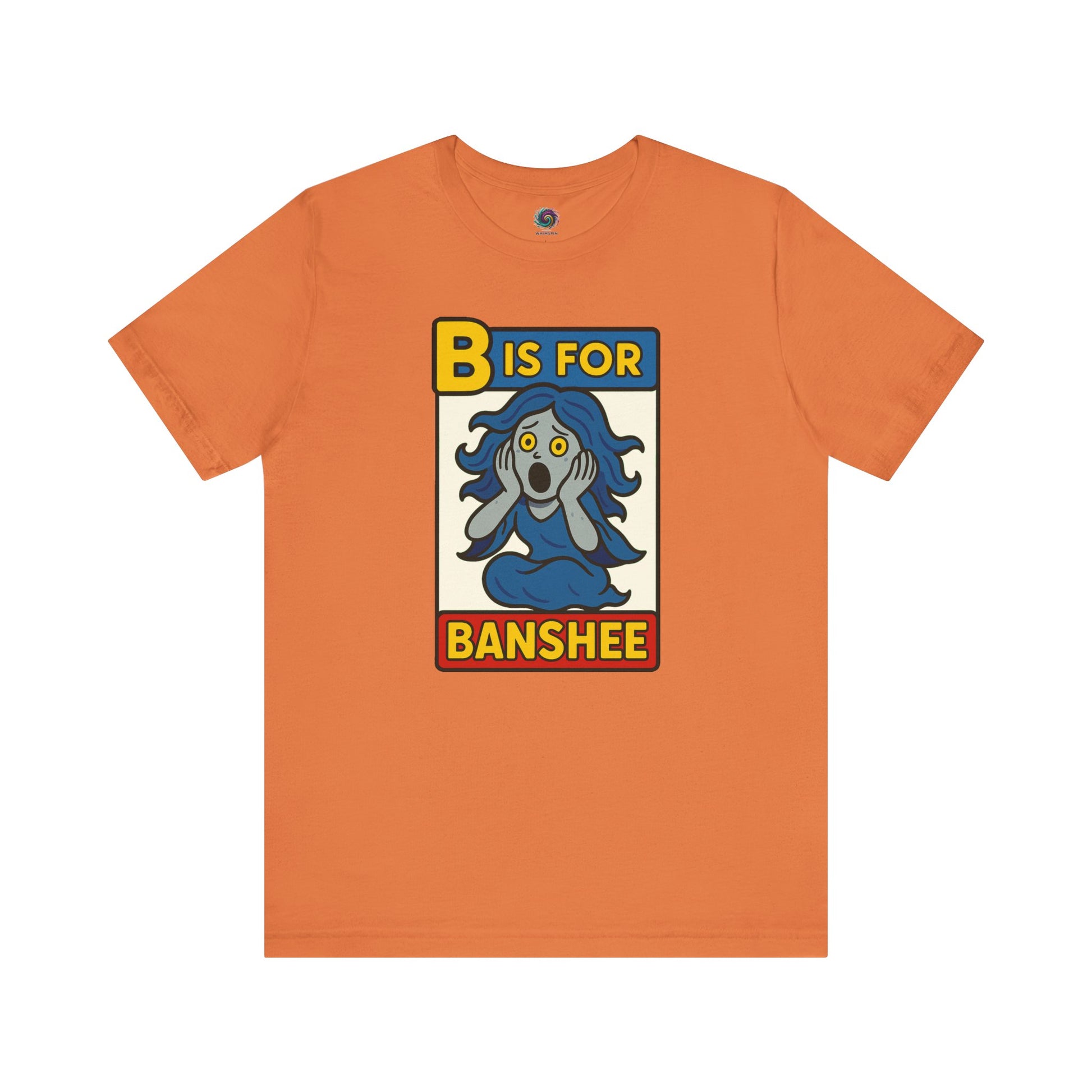 Funny B is for Banshee T-Shirt in Burnt Orange featuring adorable comic-style banshee graphic design