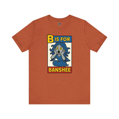 Heather Autumn B is for Banshee Tee with Halloween legend alphabet graphic and funny banshee art