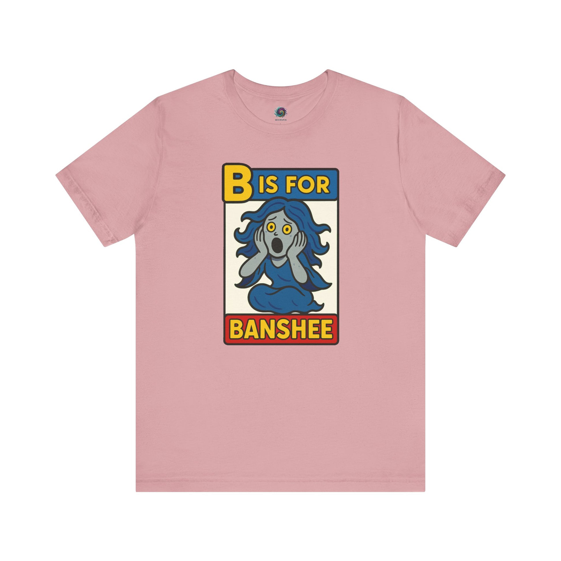 Orchid color B is for Banshee Tee featuring fun Halloween banshee cartoon from alphabet legend shirt series