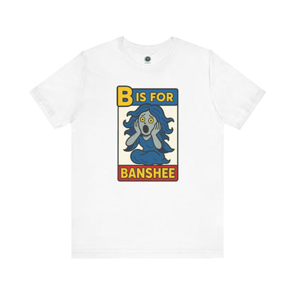 White T-Shirt with B is for Banshee comic panel and cute banshee character for Halloween fans