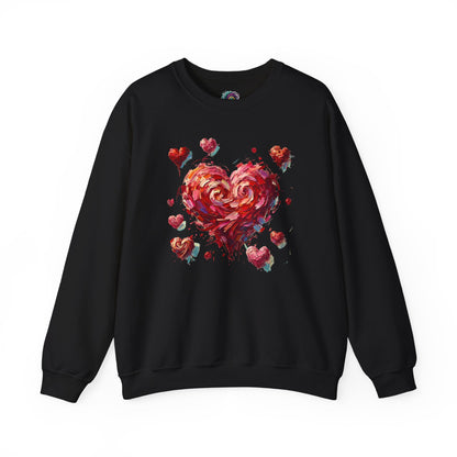 Flat lay of the Impressionistic Heart Sweatshirt in Black – bold contrast with pink heart design