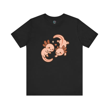 Black Kawaii Axolotl T-Shirt – Cute Tee with Smiling Axolotls - WhimSpin - https://whimspin.com