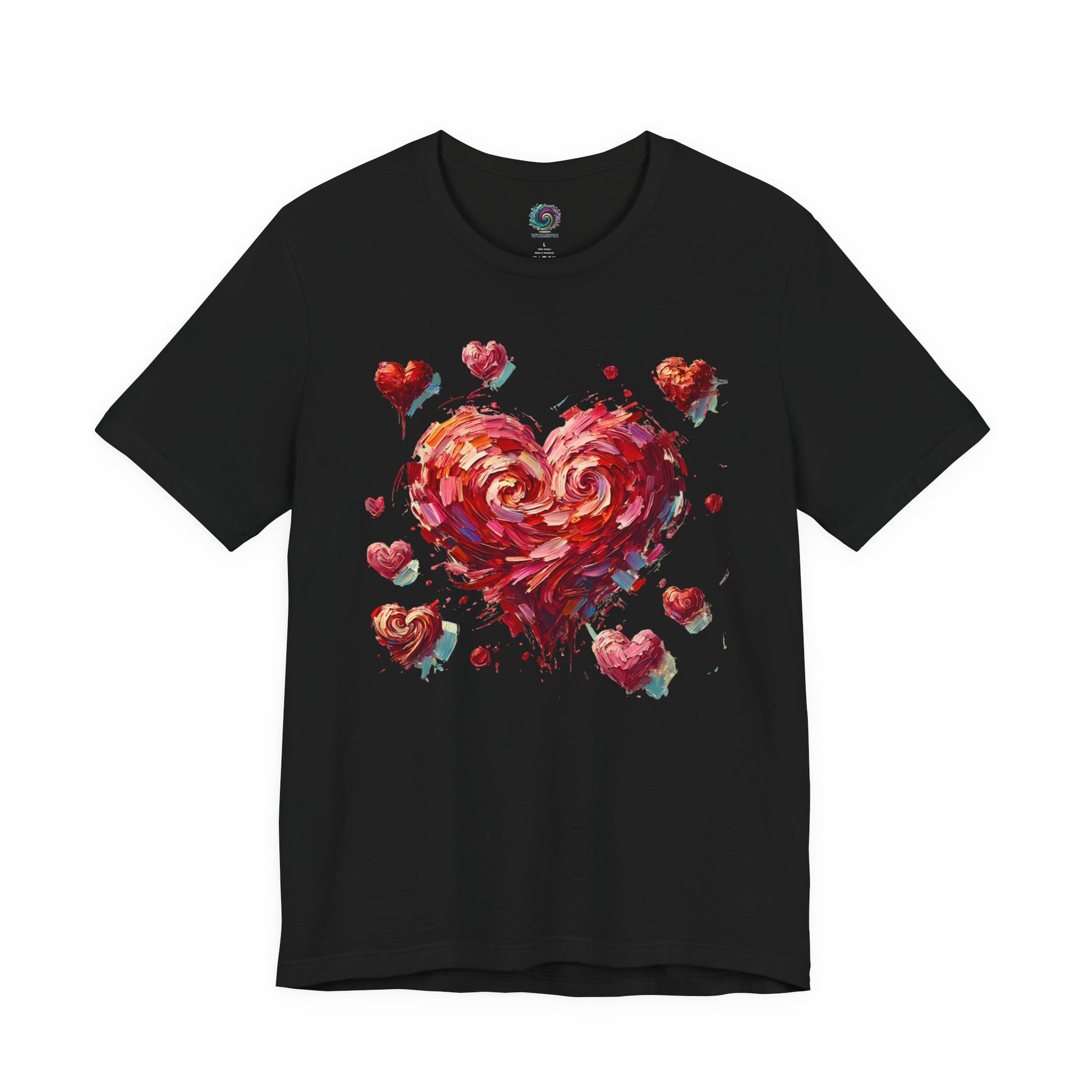 Lay-flat of Black Impressionistic Heart T-Shirt – Artistic Valentine's Day Tee