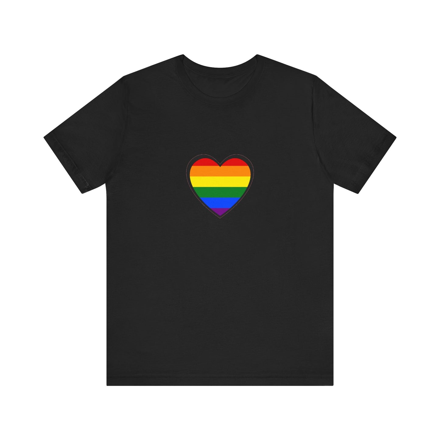 Pride Heart Flag T-Shirt  - Black pride heart shirt with rainbow heart symbol – unisex LGBTQ apparel