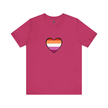 Lesbian Pride Flag Heart T-Shirt – Bold LGBTQ+ Graphic Tee in berry, showcasing a bold lesbian flag heart symbol and proud color expression.
