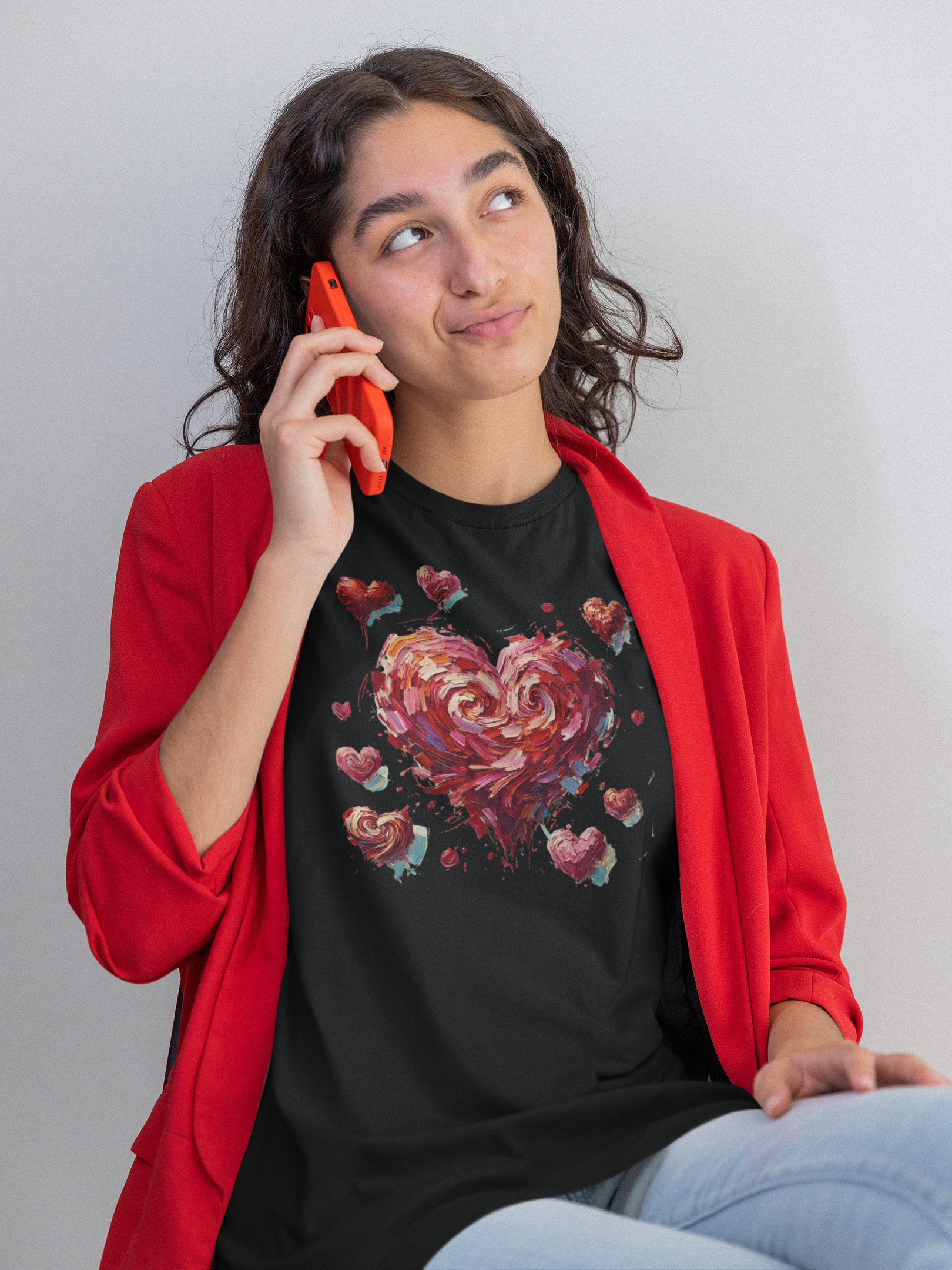 Bold Black Heart Shirt and Red Blazer