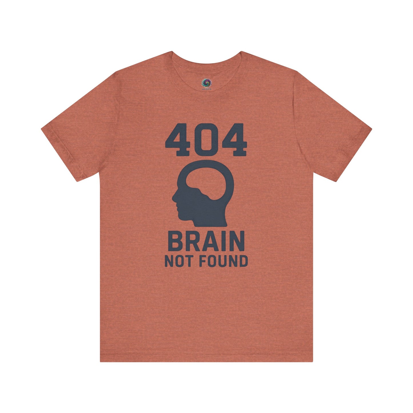 404 Brain Not Found T-Shirt – Heather clay tee with error code humor for computer programmers and fans of funny 404 shirts.