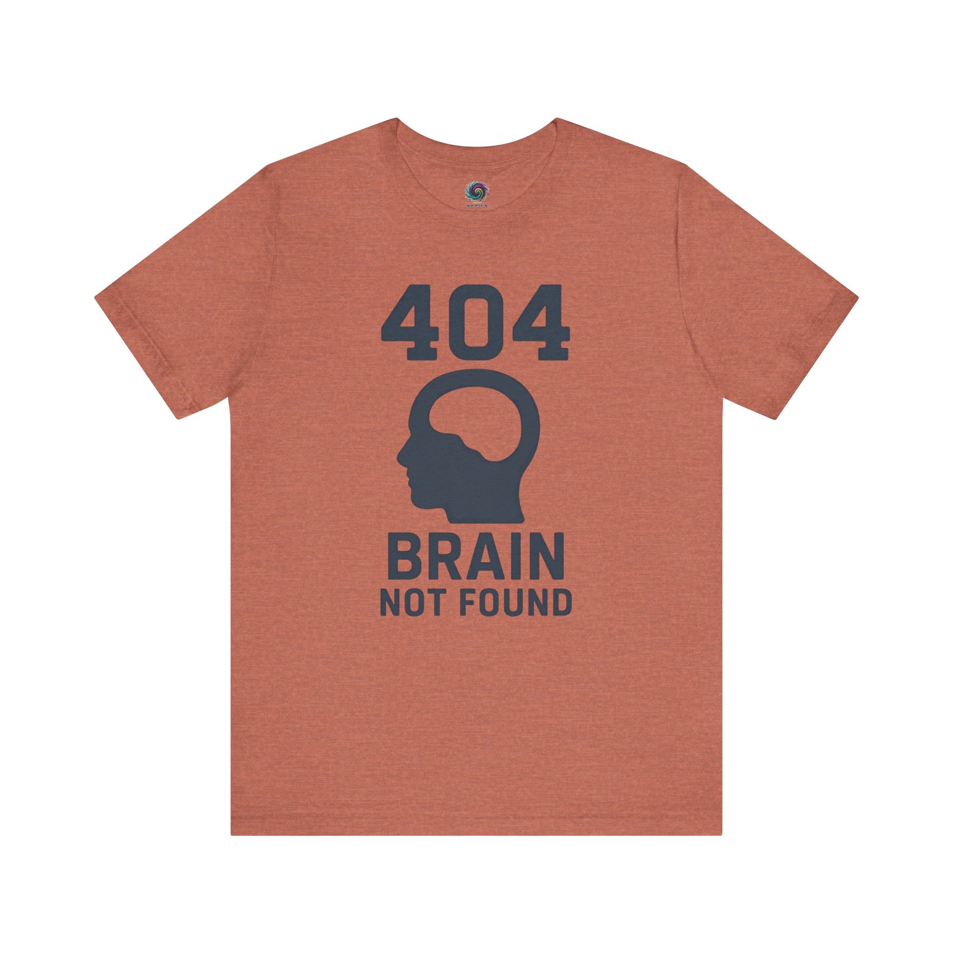 404 Brain Not Found T-Shirt – Heather clay tee with error code humor for computer programmers and fans of funny 404 shirts.