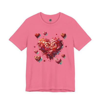 Lay-flat of Charity Pink Impressionistic Heart T-Shirt – Artistic Valentine's Day Tee