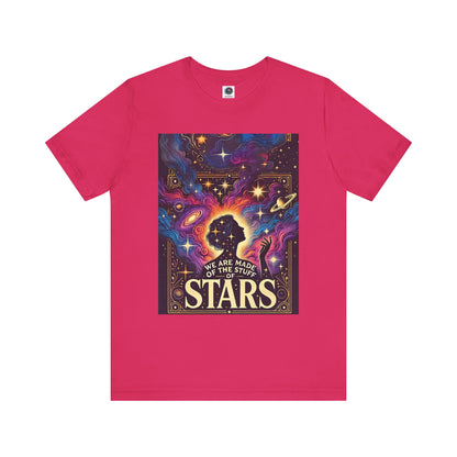 Fuchsia t-shirt with vivid cosmic art design and powerful space goddess energy — metaphysical fashion statement