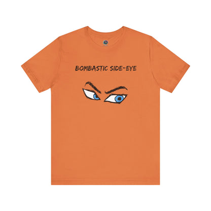 Bombastic Side-Eye T-Shirt – Comic Book Style Meme Graphic Tee in Burnt Orange, highlighting the expressive blue eyes and sharp comic-line detail.