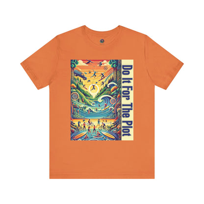 Do It For The Plot aesthetic tee in burnt orange – vibrant artistic scene inspiring plot-driven adventures