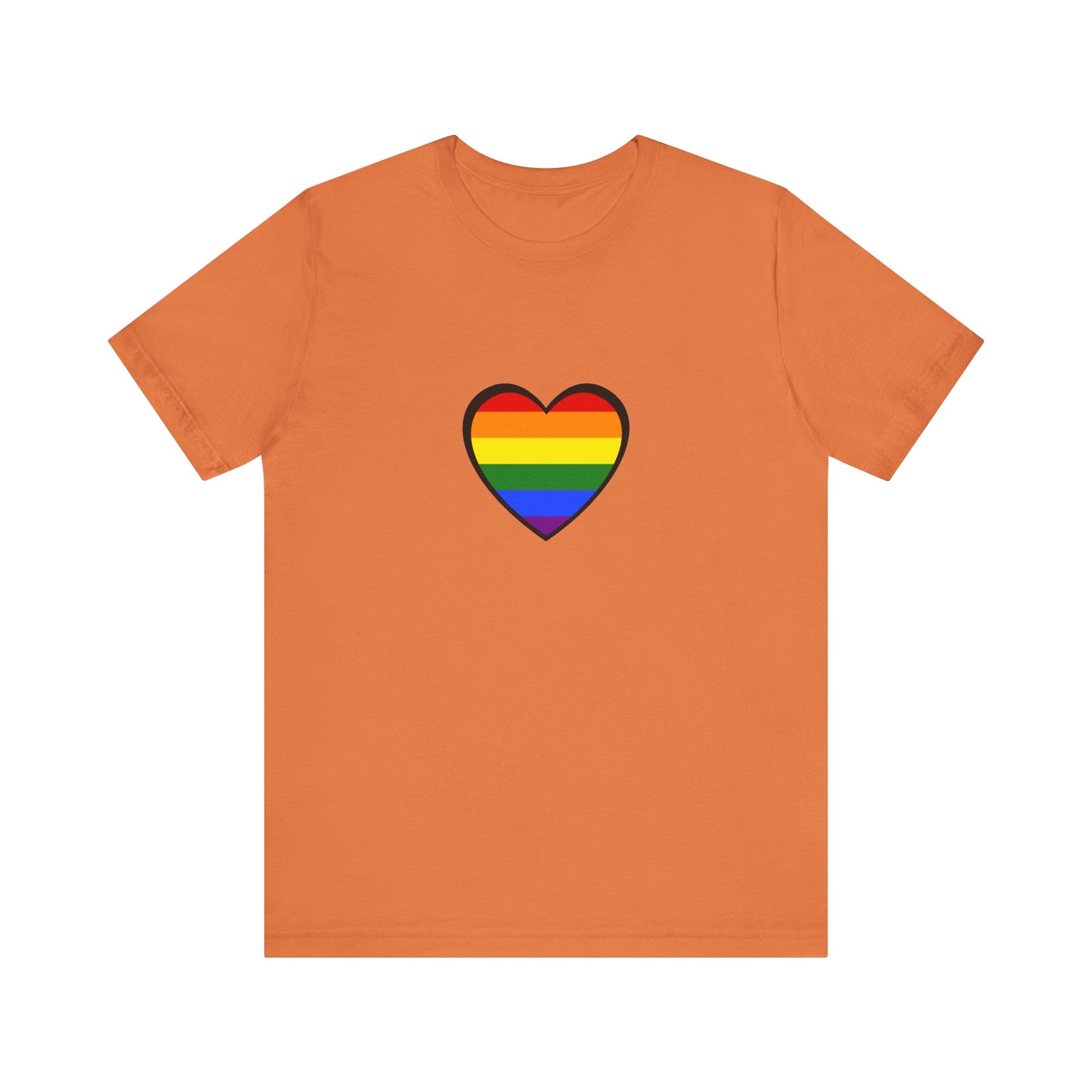 Pride Heart Flag T-Shirt  - Burnt orange rainbow heart t shirt – bold LGBTQ pride design for love and equality