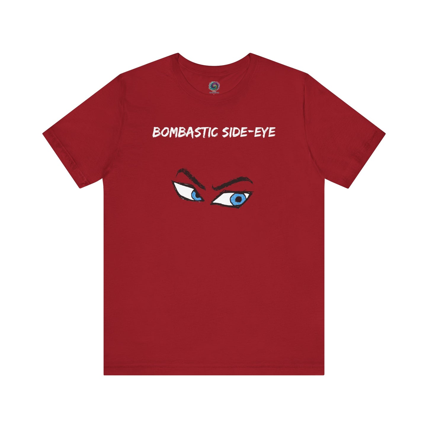 Bombastic Side-Eye T-Shirt – Comic Book Style Meme Graphic Tee in Canvas Red, showing the intense comic-style side-eye illustration.