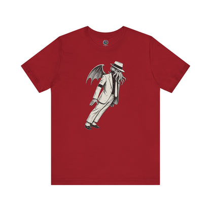 Smooth Cthulhu Unisex T-Shirt – Lovecraft Meets Smooth Criminal Style in canvas red, flat lay Smooth Cthulhu mash-up parody design.
