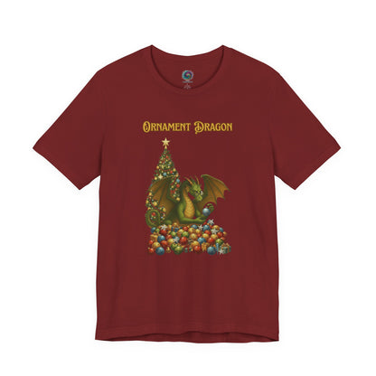 Ornament Dragon T-Shirt – Christmas Dragon Tee for Ornament Lovers, in deep red with bold ornament hoarder dragon graphic