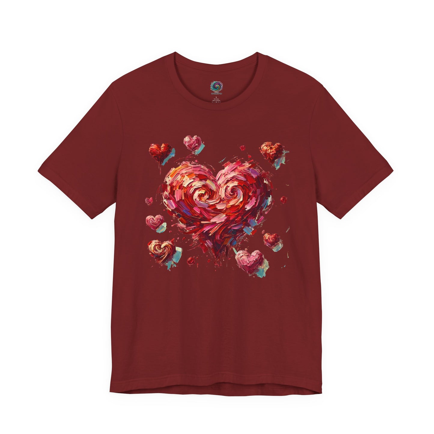 Lay-flat of Cardinal Impressionistic Heart T-Shirt – Artistic Valentine's Day Tee
