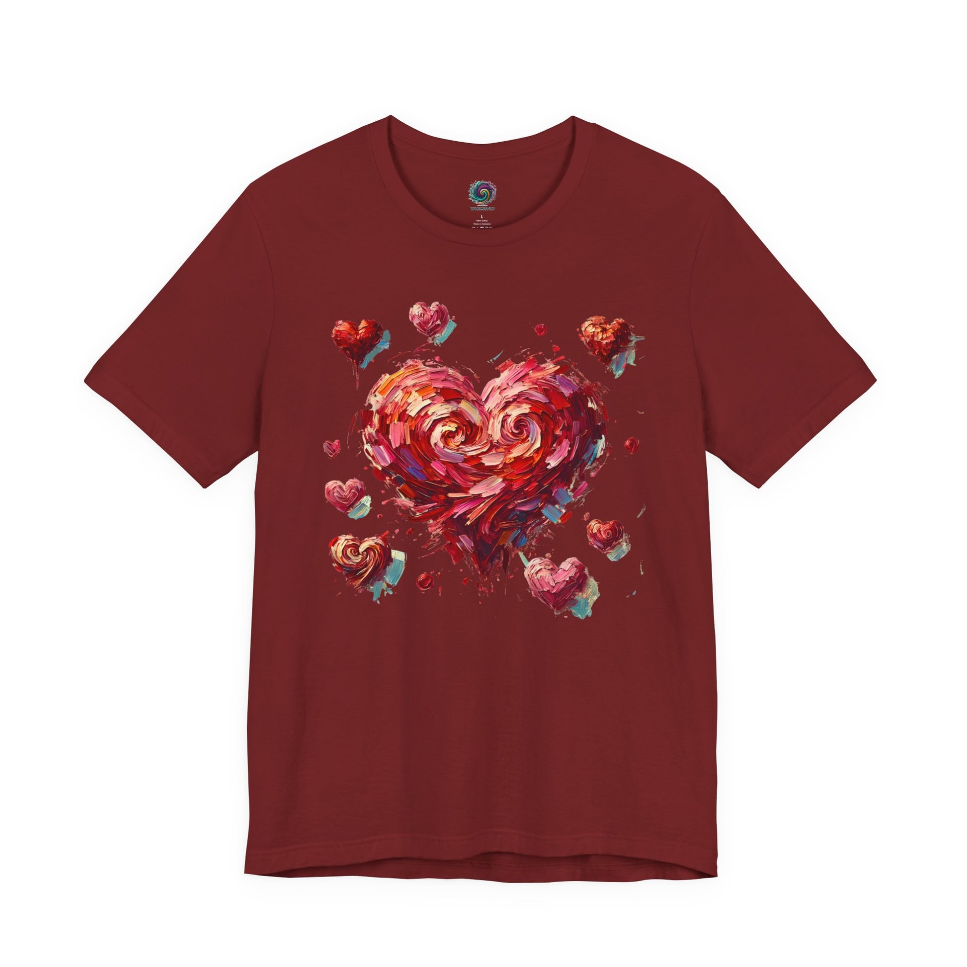 Lay-flat of Cardinal Impressionistic Heart T-Shirt – Artistic Valentine's Day Tee