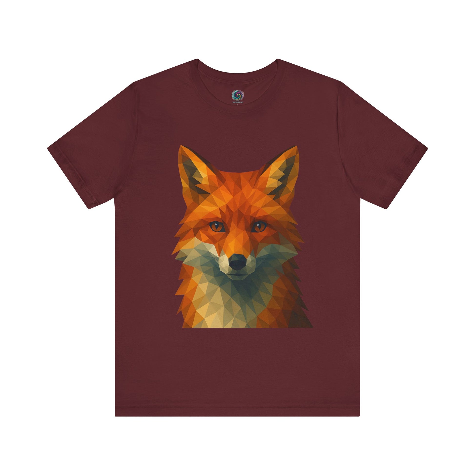 Cardinal Red Geometric Fox T-Shirt – Polygon Animal Tee with Nature Vibes - WhimSpin - https://whimspin.com