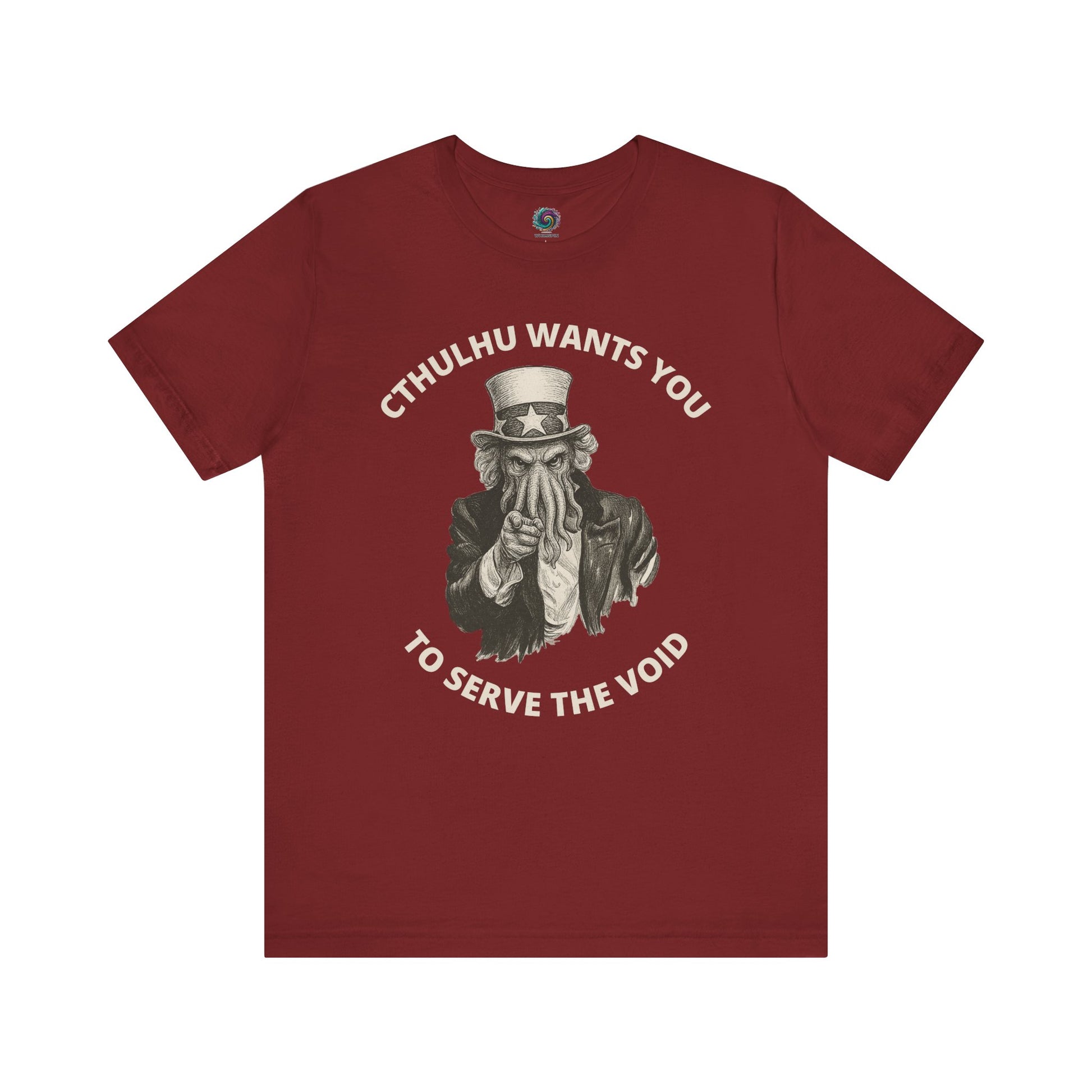 Cthulhu Wants You T-Shirt – Mythos Horror Tee for Lovecraft Fans in cardinal red with a striking Cthulhu t-shirt graphic calling forth cultist vibes.