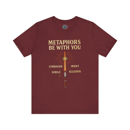Cardinal Red t-shirt with text and graphic design on a white background Metaphors Be With You T-Shirt from WhimSpin
