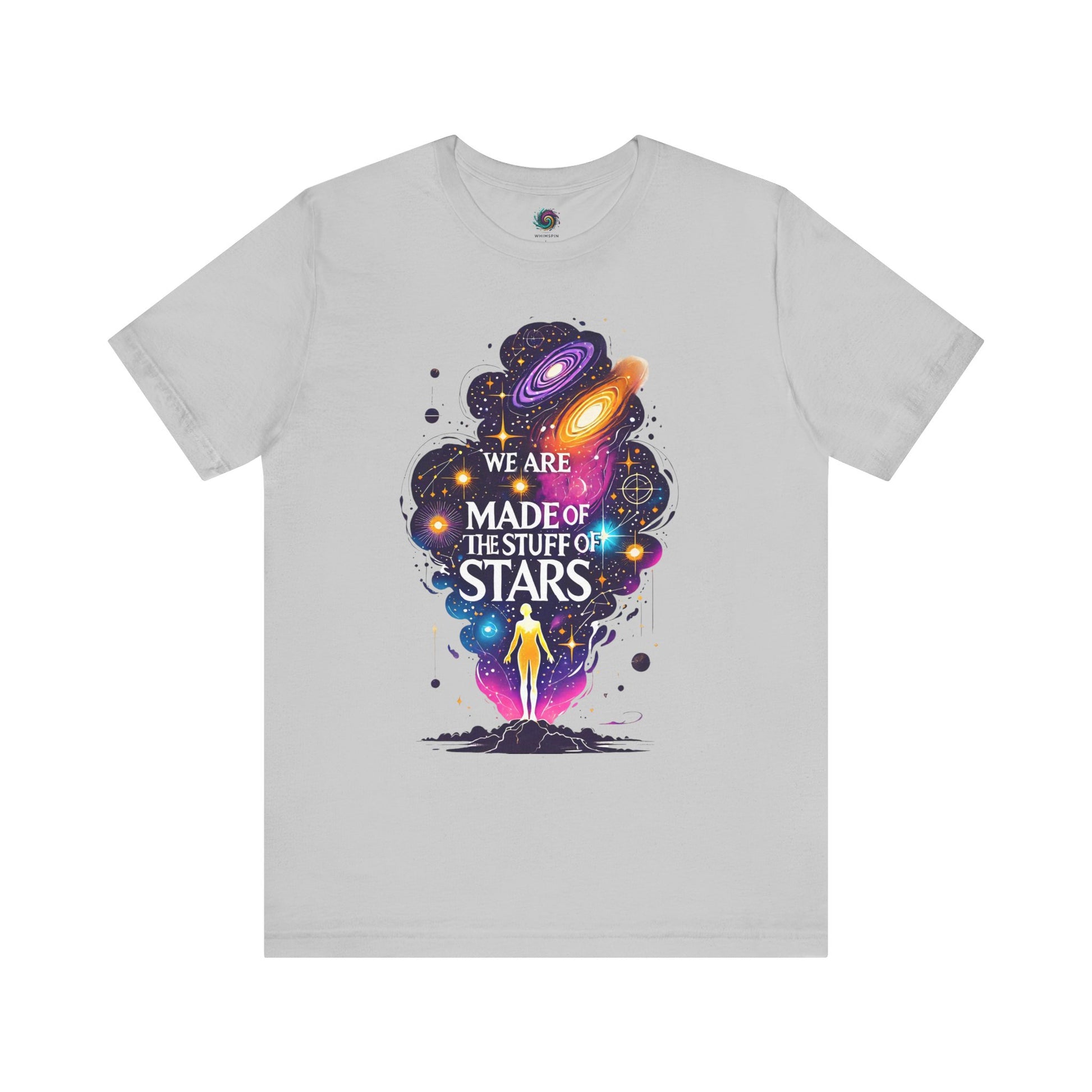 We Are Made of Star Stuff T-Shirt – Galaxy Tee in grey with cosmic silhouettes, perfect Carl Sagan merch for everyday wear.