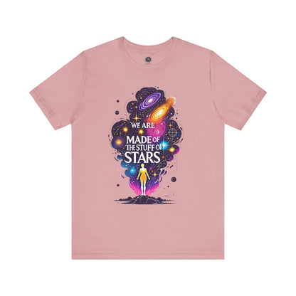 We Are Made of Star Stuff T-Shirt – Cosmic Galaxy Tee in orchid with radiant starlight design for science and astronomy fans.