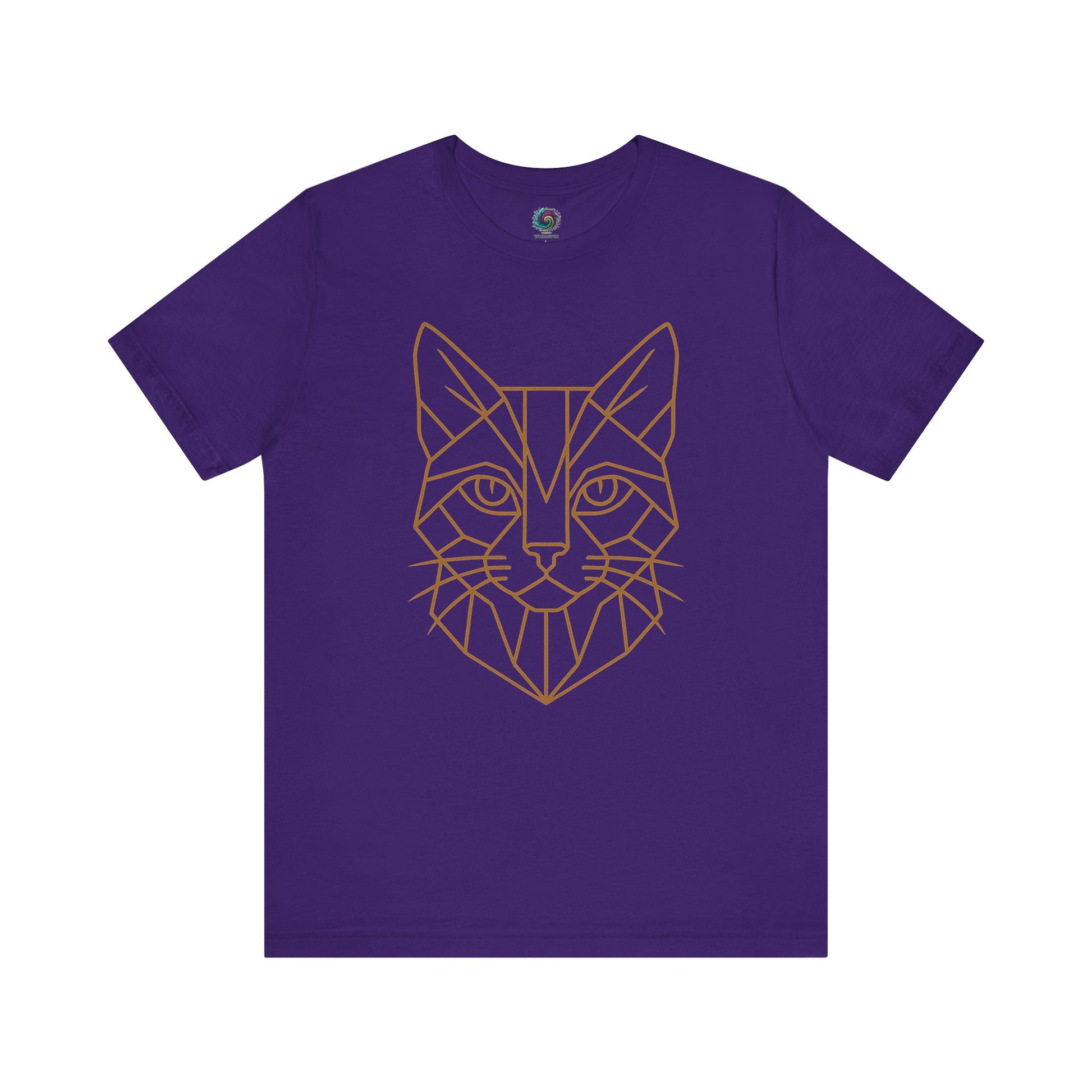Geometric Cat T-Shirt – Minimalist Line Art Tee for Modern Cat Lovers in team purple, with bold linework for fans of cat vector art.