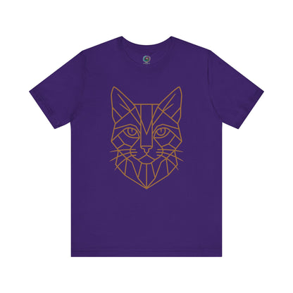Geometric Cat T-Shirt – Minimalist Line Art Tee for Modern Cat Lovers in team purple, with bold linework for fans of cat vector art.