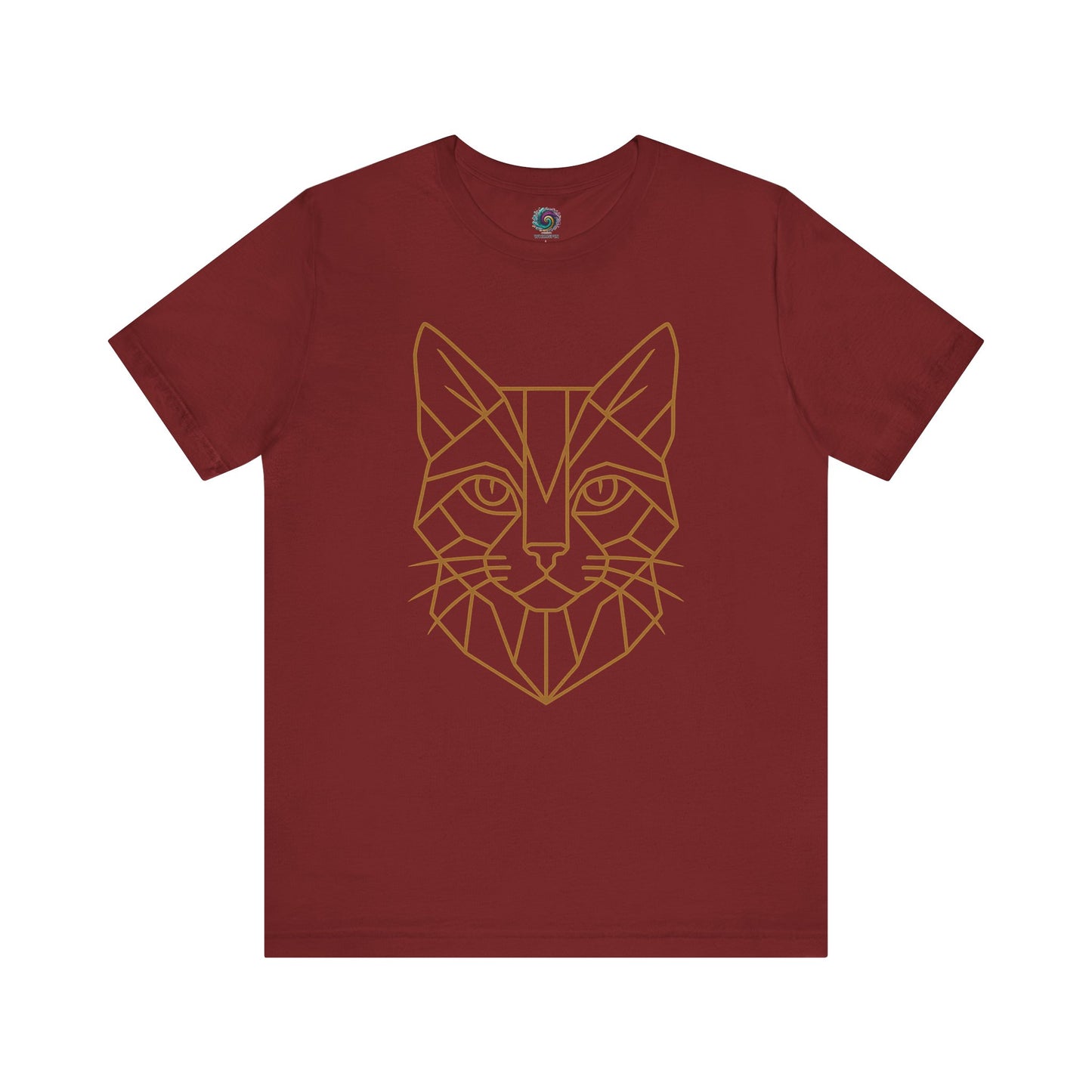 Geometric Cat T-Shirt – Minimalist Line Art Tee for Modern Cat Lovers in cardinal red, combining a rich color base with simple line art cat design.